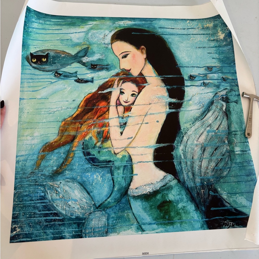 Beautiful Canvas Art with Momma, Daughter, and Catfish